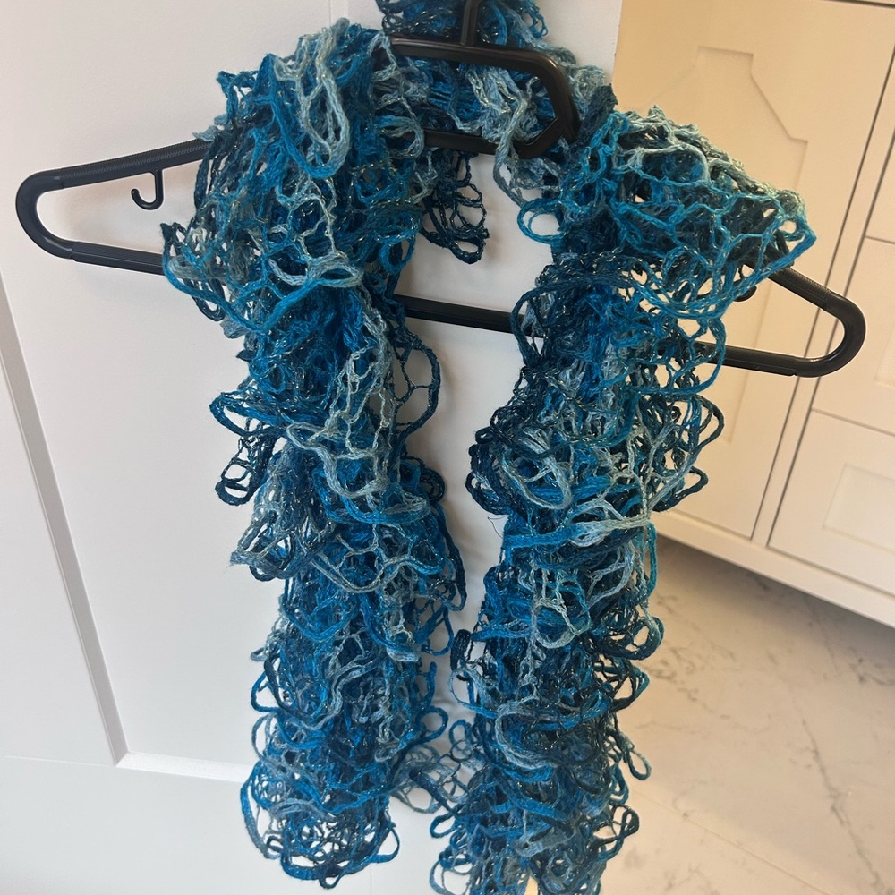 Elegant Aqua Blues Ruffled Scarf